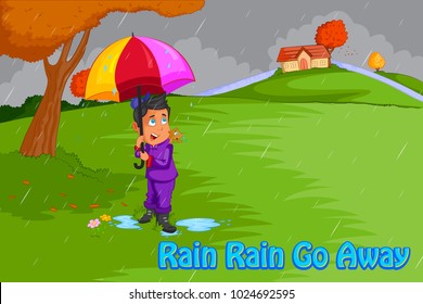 Rain Rain Go Away, Kids English Nursery Rhymes book illustration in vector