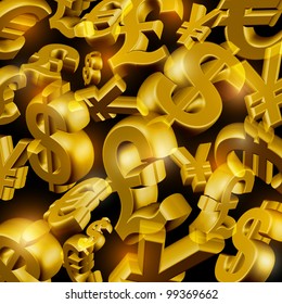 Rain from the golden currency symbols