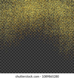 Rain Golden. Golden glitter texture on isolated background. An explosion of Golden confetti. Design element. Vector illustration.