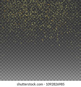 Rain Golden. Golden glitter texture on isolated background. An explosion of Golden confetti. Design element. Vector illustration.