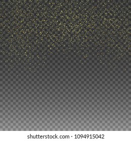 Rain Golden. Golden glitter texture on isolated background. An explosion of Golden confetti. Design element. Vector illustration.