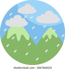 Rain in the green mountains, illustration, vector, on a white background.
