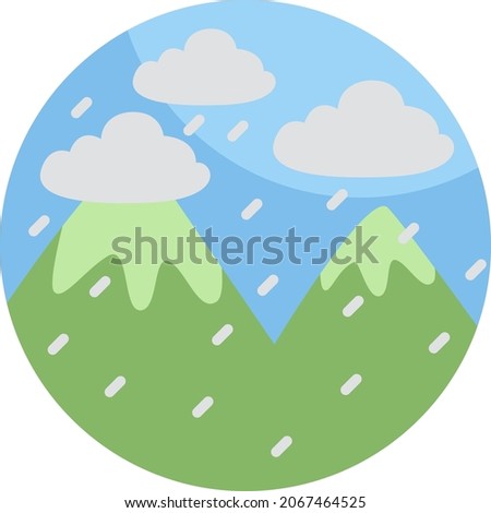 Rain in the green mountains, illustration, vector, on a white background.