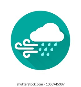 Rain with gusty wind icon. Weather forecast icon. Rainy weather icon. Vector