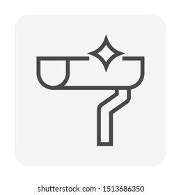Rain gutter or eavestrough clean, cleanup vector icon. Include pipe or downpipe, downspout. To service by cleaning for roof drainage system. Part at exterior home house building. Editable stroke.
