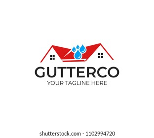 Rain gutter and house roof logo template. Roof downspout vector design. Gutter services logotype