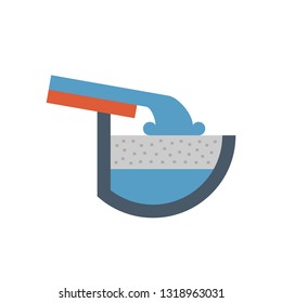 Rain gutter and rainwater pouring icon with halfline shape. Include foam gutter guard or gutterstuff or foam filter insert made from sponge for protection from damage, clogged and reduce cleaning.