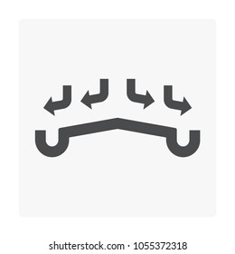 Rain gutter vector icon. Also called eavestrough, eaves-shoot or surface water collection channel. Include arrow of roof slope direction for rainwater discharge and drainage system of home or building