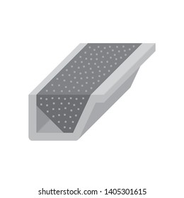 Rain gutter vector icon with fascia shape. Include foam gutter guard or gutterstuff or foam filter insert made from sponge for protection and prevent damage, clogged, reduce cleaning and maintenance.