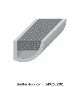 Rain gutter vector icon with halfline shape. Include foam gutter guard or gutterstuff or foam filter insert made from sponge for protect and prevent damage, clogged, reduce cleaning and maintenance.