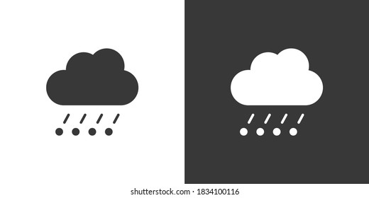 Rain, hail and cloud. Isolated icon on black and white background. Weather vector illustration