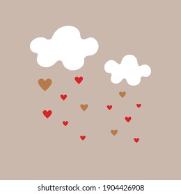 Rain of hearts. Clouds. Illustration for Valentine's Day.