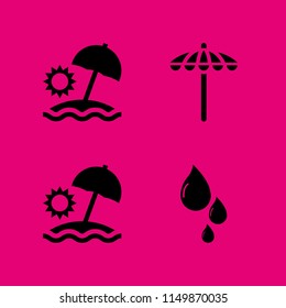 rain icon. 4 rain set with drop and sun umbrella vector icons for web and mobile app