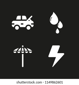 rain icon. 4 rain set with storm, damage, sun umbrella and drop vector icons for web and mobile app