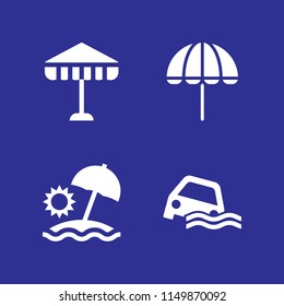 rain icon. 4 rain set with sun umbrella, flood and umbrella vector icons for web and mobile app