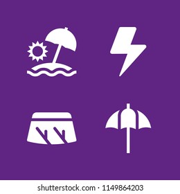 rain icon. 4 rain set with umbrella, sun umbrella, wiper and storm vector icons for web and mobile app