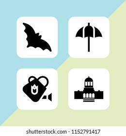 rain icon. 4 rain set with umbrella, watering can, bat and military strategy vector icons for web and mobile app