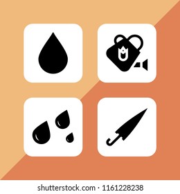 rain icon. 4 rain set with umbrella, wet, droplet and watering can vector icons for web and mobile app