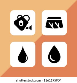rain icon. 4 rain set with watering can, drop silhouette, drop and wiper vector icons for web and mobile app