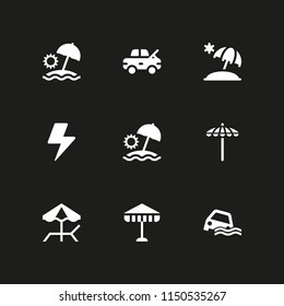 rain icon. 9 rain set with umbrella, storm, damage and sun umbrella vector icons for web and mobile app