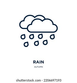 Regensymbol aus der Herbstkollektion. Dünner linearer Regen, Wasser, Skulpturensymbol einzeln auf weißem Hintergrund. Line Vektorregenzeichen, Symbol für Web und Mobile