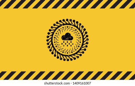 rain icon black grunge emblem with yellow background. Vector Illustration. Detailed.