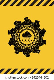 rain icon black grunge emblem with yellow background. Vector Illustration. Detailed.