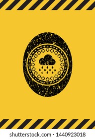 rain icon black grunge emblem, yellow warning sign. Vector Illustration. Detailed.