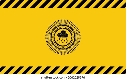 rain icon black grunge emblem inside yellow warning sign. Vector Illustration. Detailed. 