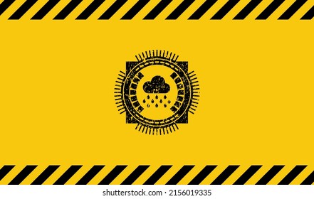 rain icon black grunge emblem inside yellow warning sign. Vector Illustration. Detailed. 