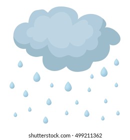 Rain icon in cartoon style isolated on white background. Weather symbol stock vector illustration.