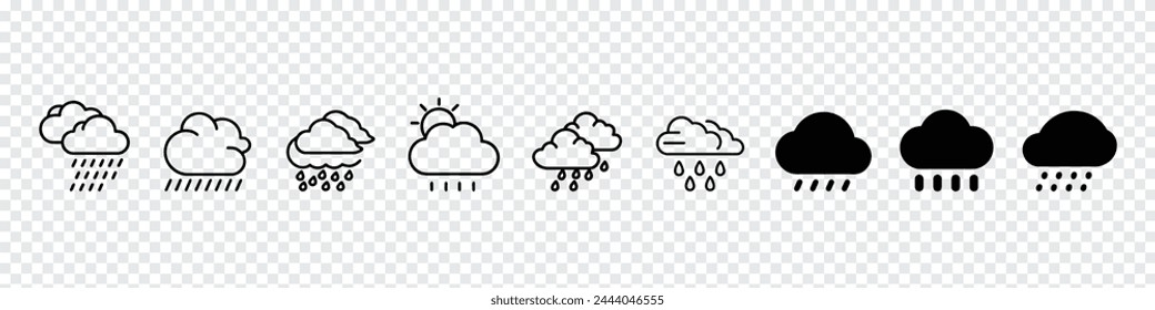 Rain Icon, Cloud rain icons, Hard Rain Icon, Rains Icon. Raining Symbol, cloud icon, Heavy rain vector icons on white background