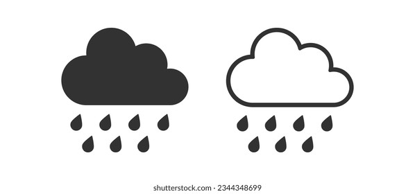 Rain icon. Cloud signs. Storm weather symbol. Raindrop symbols. Rainy icons. Black color. Vector isolated sign.