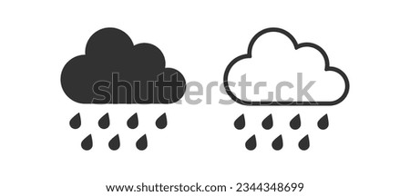 Rain icon. Cloud signs. Storm weather symbol. Raindrop symbols. Rainy icons. Black color. Vector isolated sign.