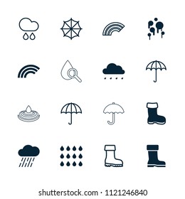Rain icon. collection of 16 rain filled and outline icons such as boot, drop, blood, umbrella, water drop. editable rain icons for web and mobile.