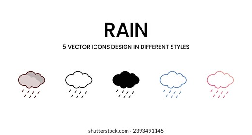 Diseño de iconos de lluvia en estilo Cinco con Stroke editable. Línea, Sólido, Línea plana, Color de tono Duo y Línea de degradado de color. Adecuado para diseño de páginas Web, aplicaciones móviles, UI, UX y GUI.