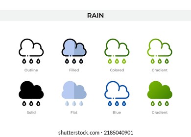 Rain icon in different style. Rain vector icons designed in outline, solid, colored, filled, gradient, and flat style. Symbol, logo illustration. Vector illustration