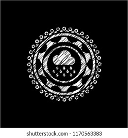 rain icon drawn chalk emblem, retro style, chalk or chalkboard texture