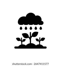 Rain Icon Falling on a Growing Agricultural Crop