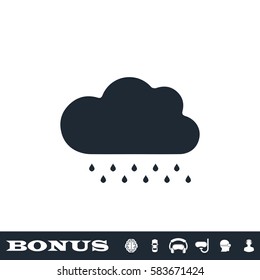 Rain icon flat. Black pictogram on white background. Vector illustration symbol and bonus button