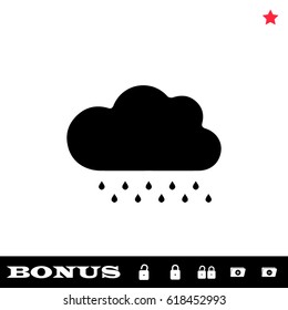 Rain icon flat. Black pictogram on white background. Vector illustration symbol and bonus button open and closed lock, folder, star