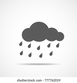 Rain icon in flat design. Vector illustration. Gray rain cloud icon, isolated on light background