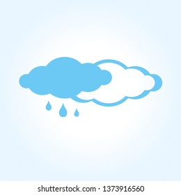 rain icon. Illustration with two clouds and water drops. Abstract flat rainy weather window