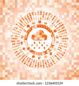 rain icon inside abstract emblem, orange mosaic background
