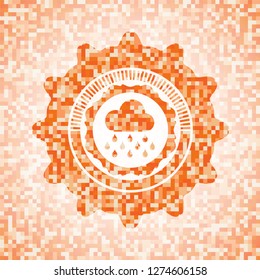 rain icon inside abstract orange mosaic emblem