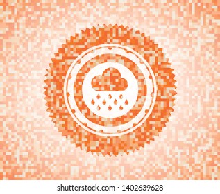 rain icon inside abstract orange mosaic emblem with background