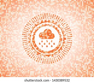 rain icon inside abstract orange mosaic emblem