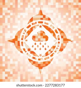 Regensymbol in abstraktem orangefarbenem Mosaik mit Hintergrund. 
