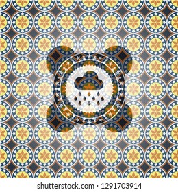 rain icon inside arabesque badge. arabic decoration.