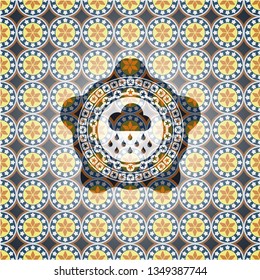 rain icon inside arabesque badge background. arabic decoration.